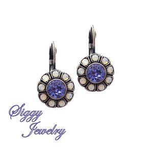 Swarovski Tanzanite and White Opal Daisy Earrings